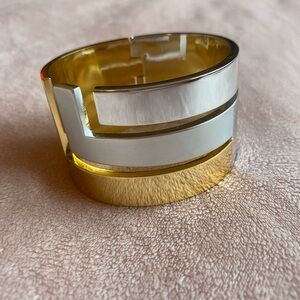 Vintage 1980 Lanvin Paris signed brushed gold & silver modern cuff bracelet mint